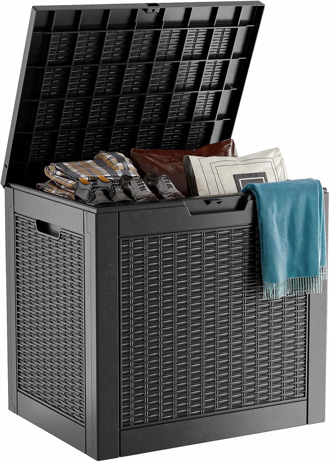 100 Gallon Resin Deck Box Lockable Waterproof Outdoor Storage Black