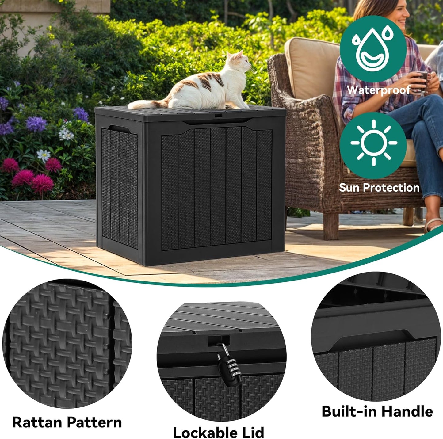 260 Gallon XXL Deck Box Outdoor Resin Lockable Water Resistant Storage Brown