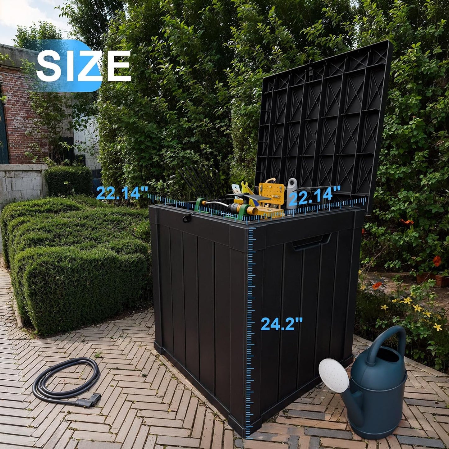 100 Gallon Resin Deck Box Lockable Waterproof Outdoor Storage Black