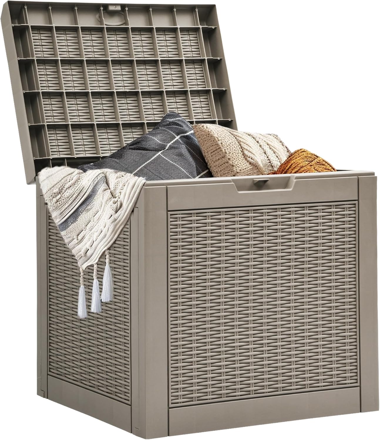 100 Gallon Resin Deck Box Weather Resistant Lockable Outdoor Storage Taupe