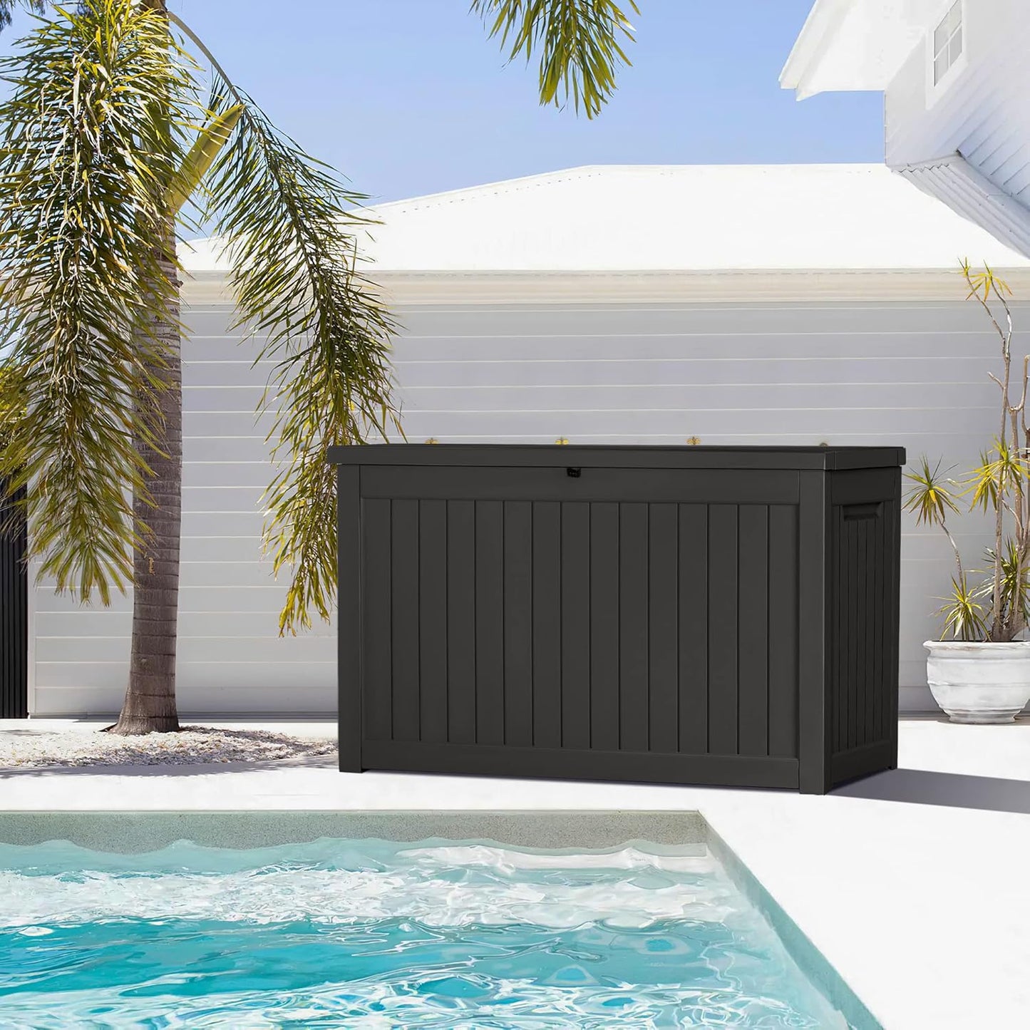 100 Gallon Large Resin Deck Box Waterproof Lockable Outdoor Storage Black