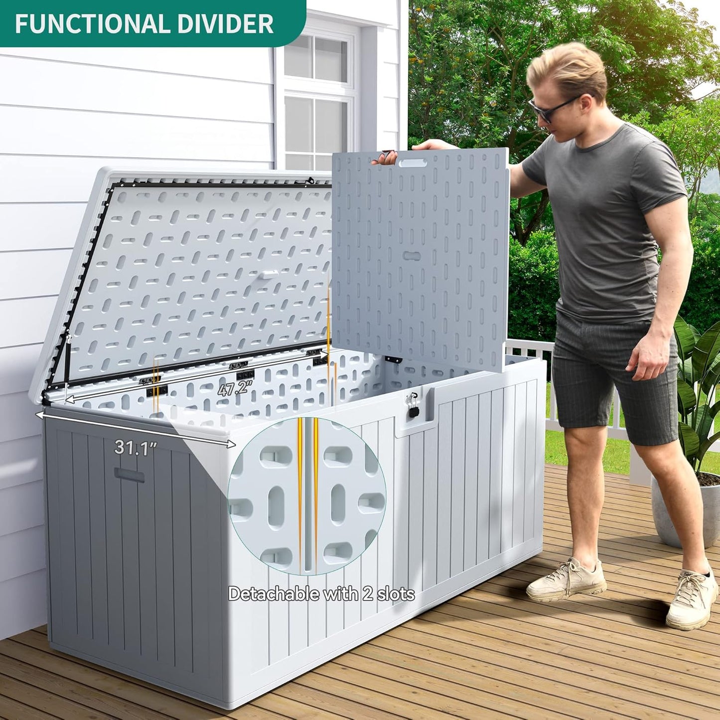 100 Gallon Resin Deck Box Weather Resistant Lockable Outdoor Storage Taupe