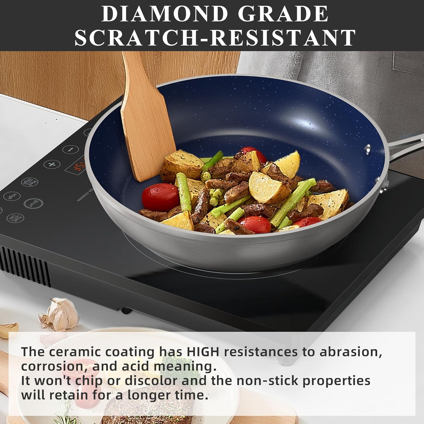 Duralon Blue Ceramic Nonstick Cookware Set Diamond Infused PFAS Free