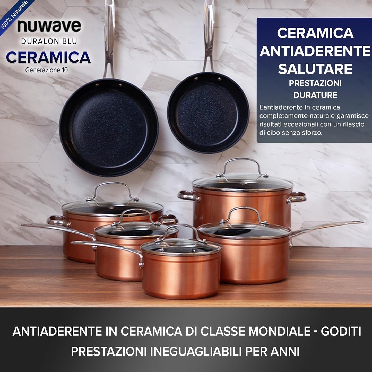Duralon Blue Ceramic Nonstick Cookware Set Diamond Infused PFAS Free