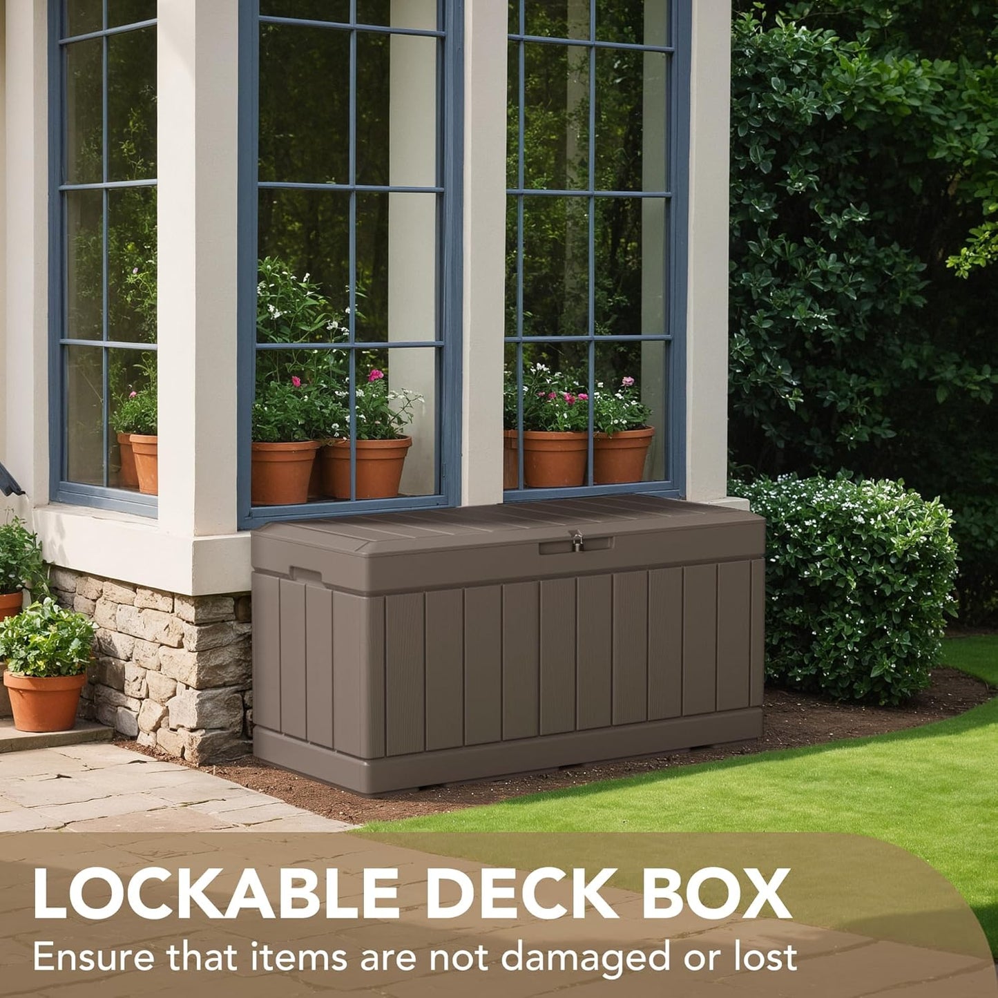 100 Gallon Large Resin Deck Box Waterproof Lockable Outdoor Storage Black