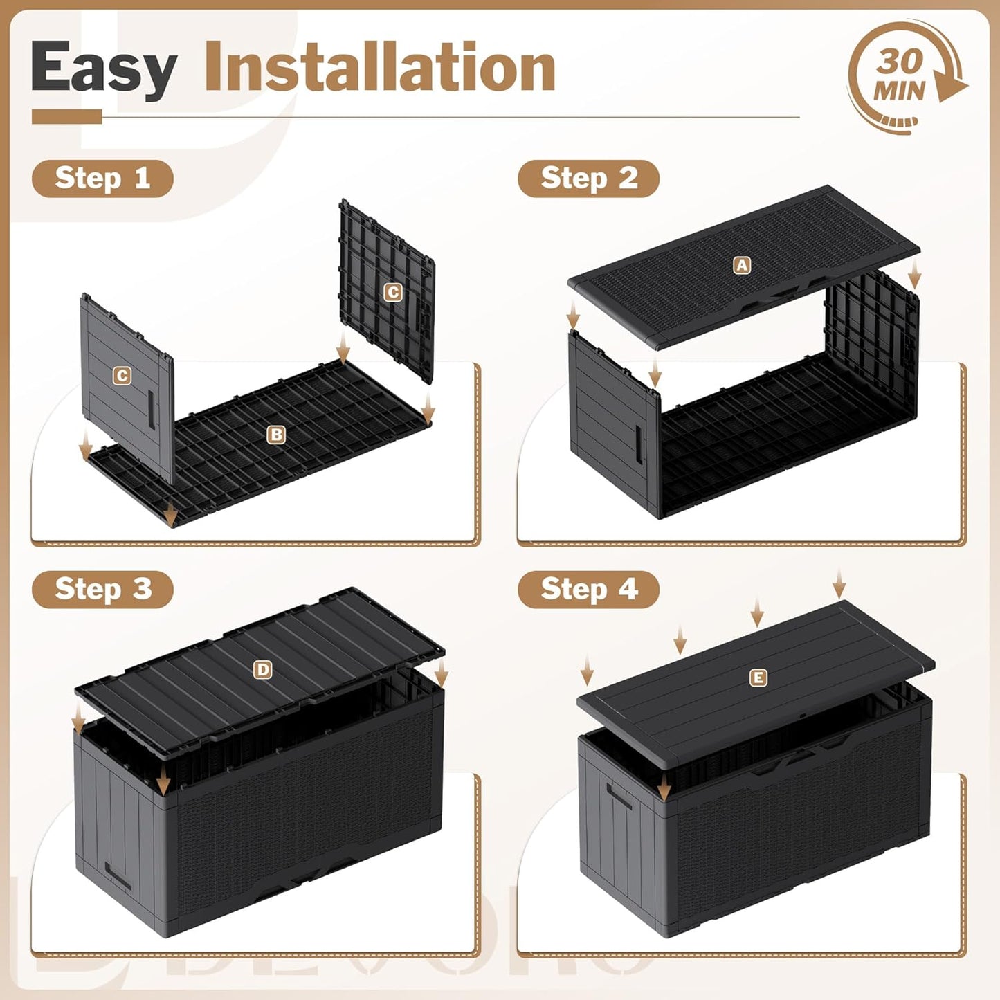 100 Gallon Large Resin Deck Box Waterproof Lockable Outdoor Storage Black