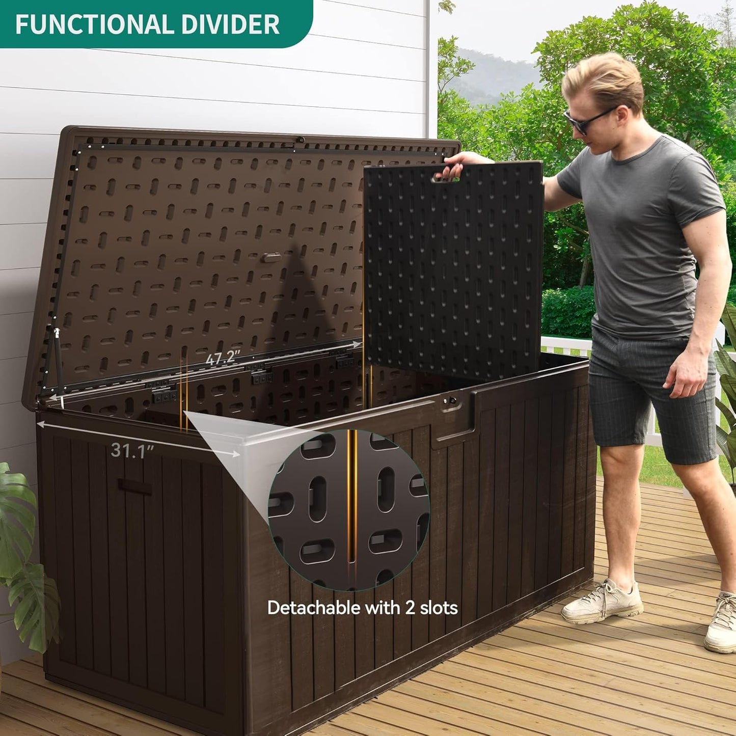 100 Gallon Resin Deck Box Weather Resistant Lockable Outdoor Storage Taupe