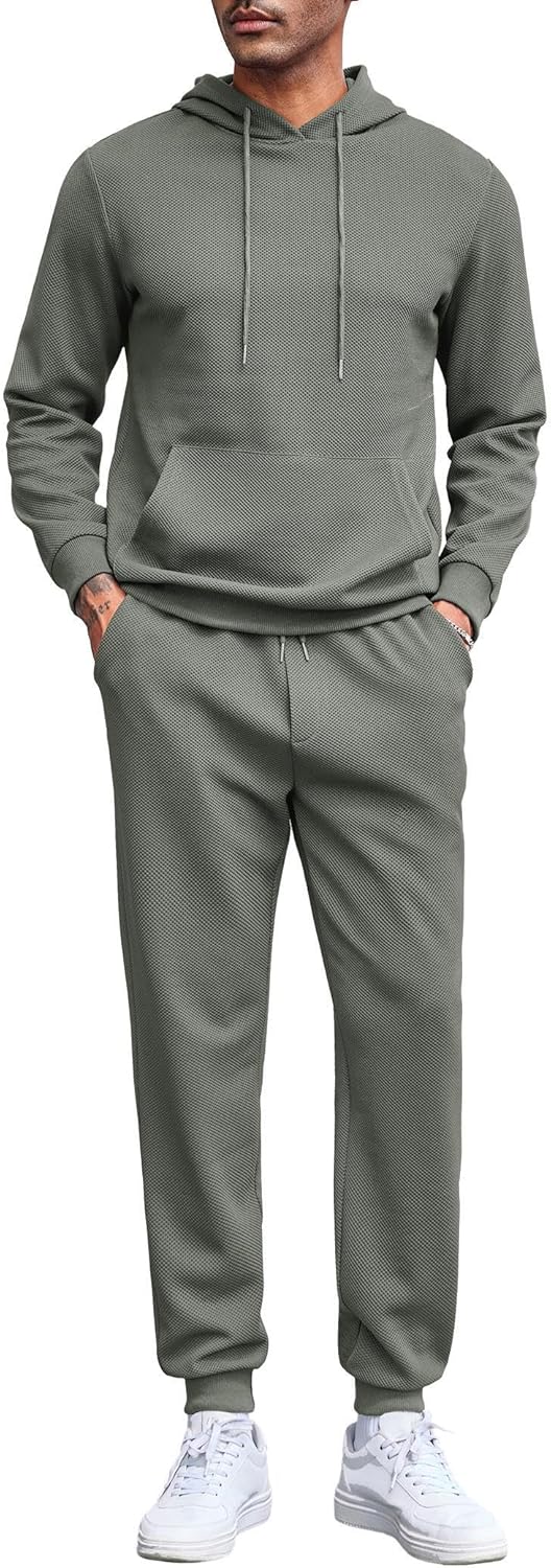 Men's Tracksuits 2 Pieces Waffle Hoodies Jogging Suit Set