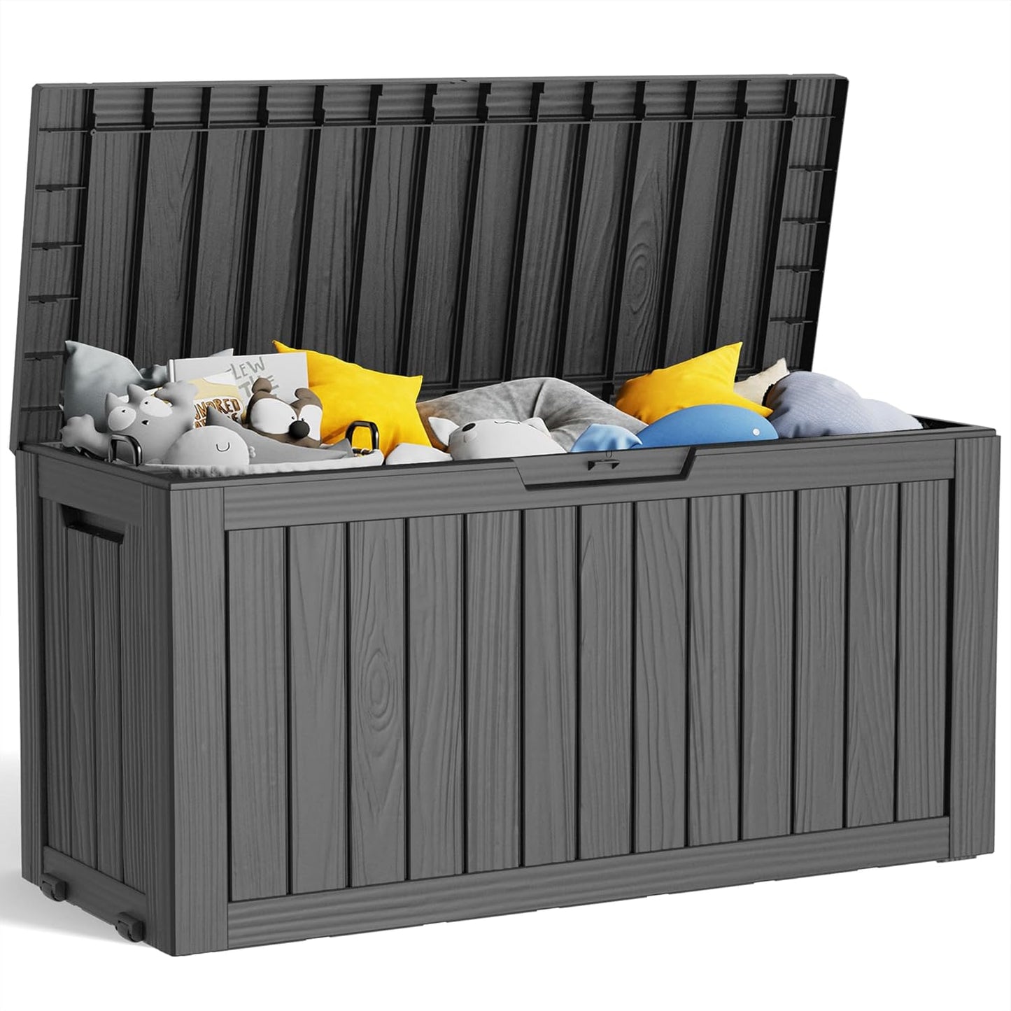 100 Gallon Resin Deck Box Lockable Waterproof Outdoor Storage Black