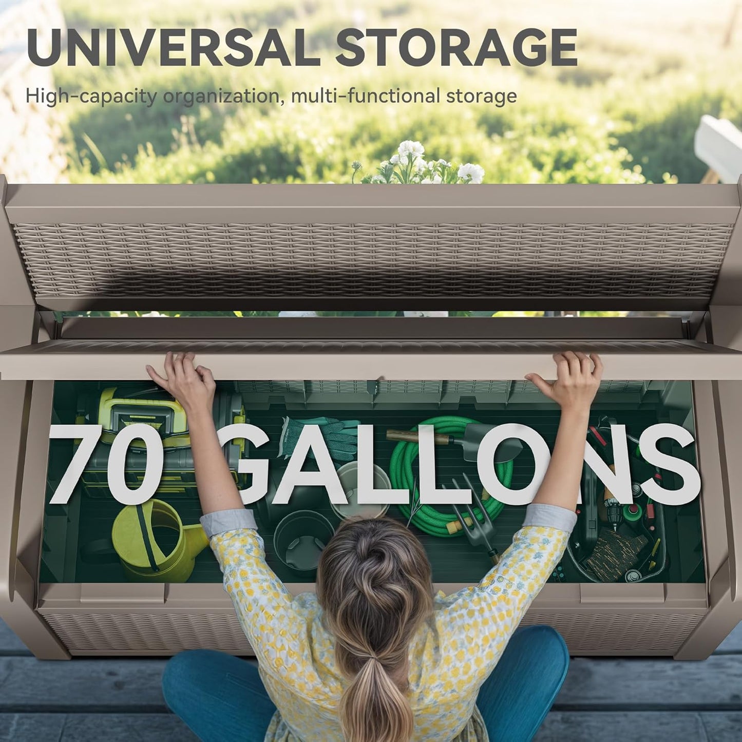 260 Gallon XXL Deck Box Outdoor Resin Lockable Water Resistant Storage Brown