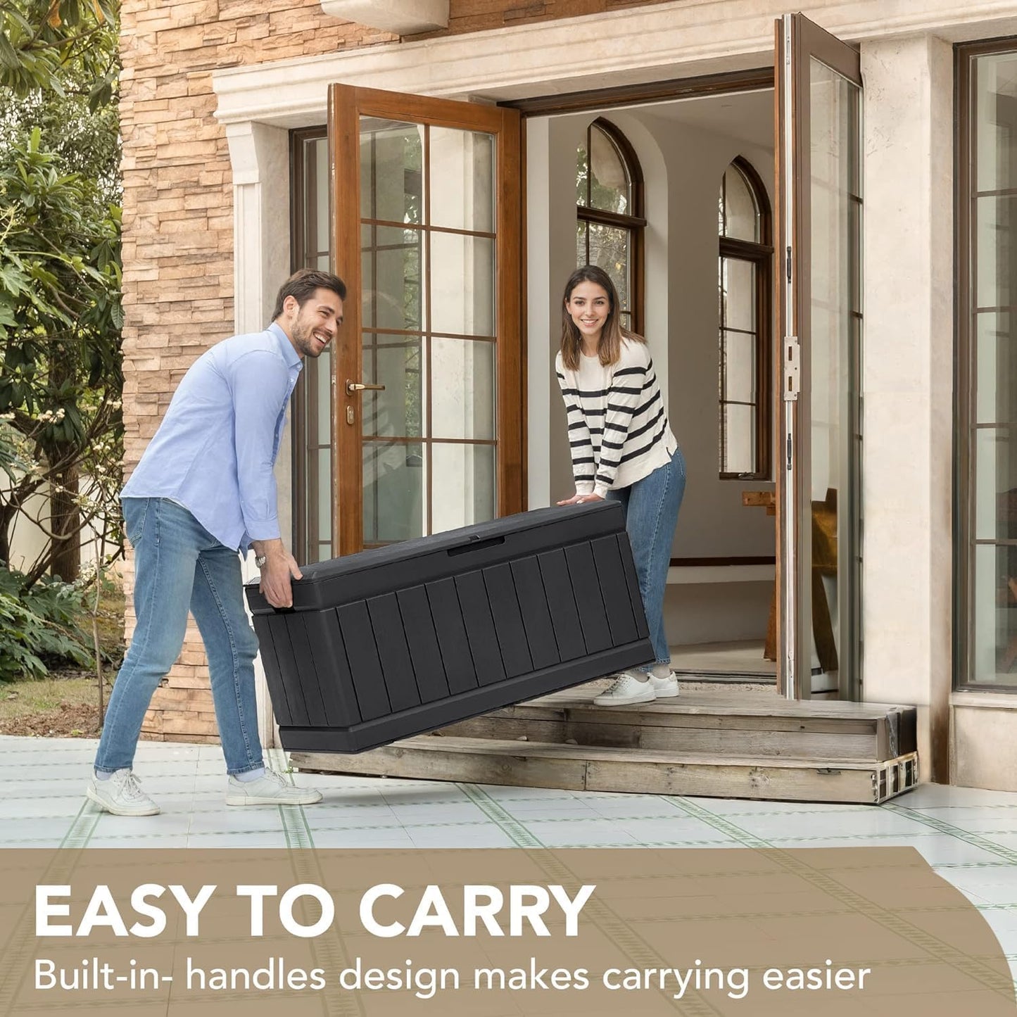 100 Gallon Large Resin Deck Box Waterproof Lockable Outdoor Storage Black