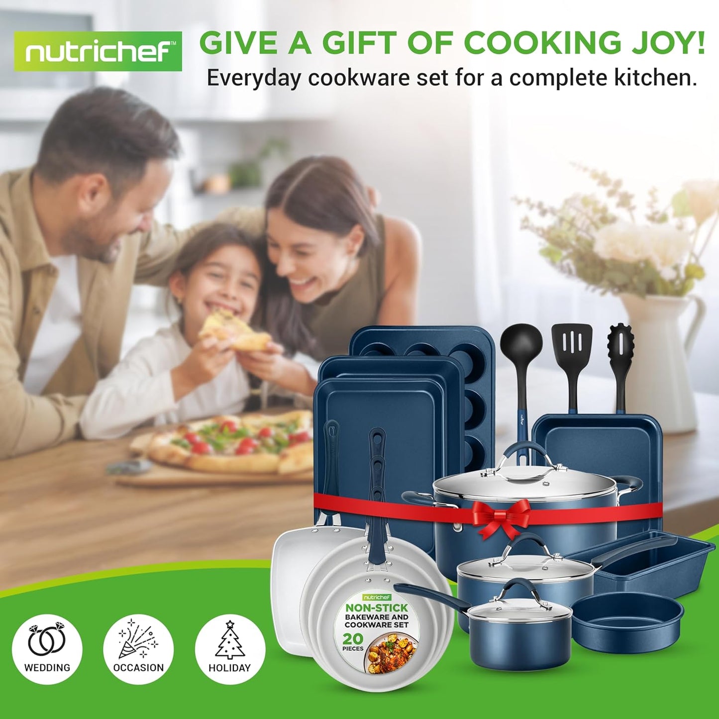 20 Piece Nonstick Cookware and Bakeware Set Pots and Pans with Cool Touch Handles
