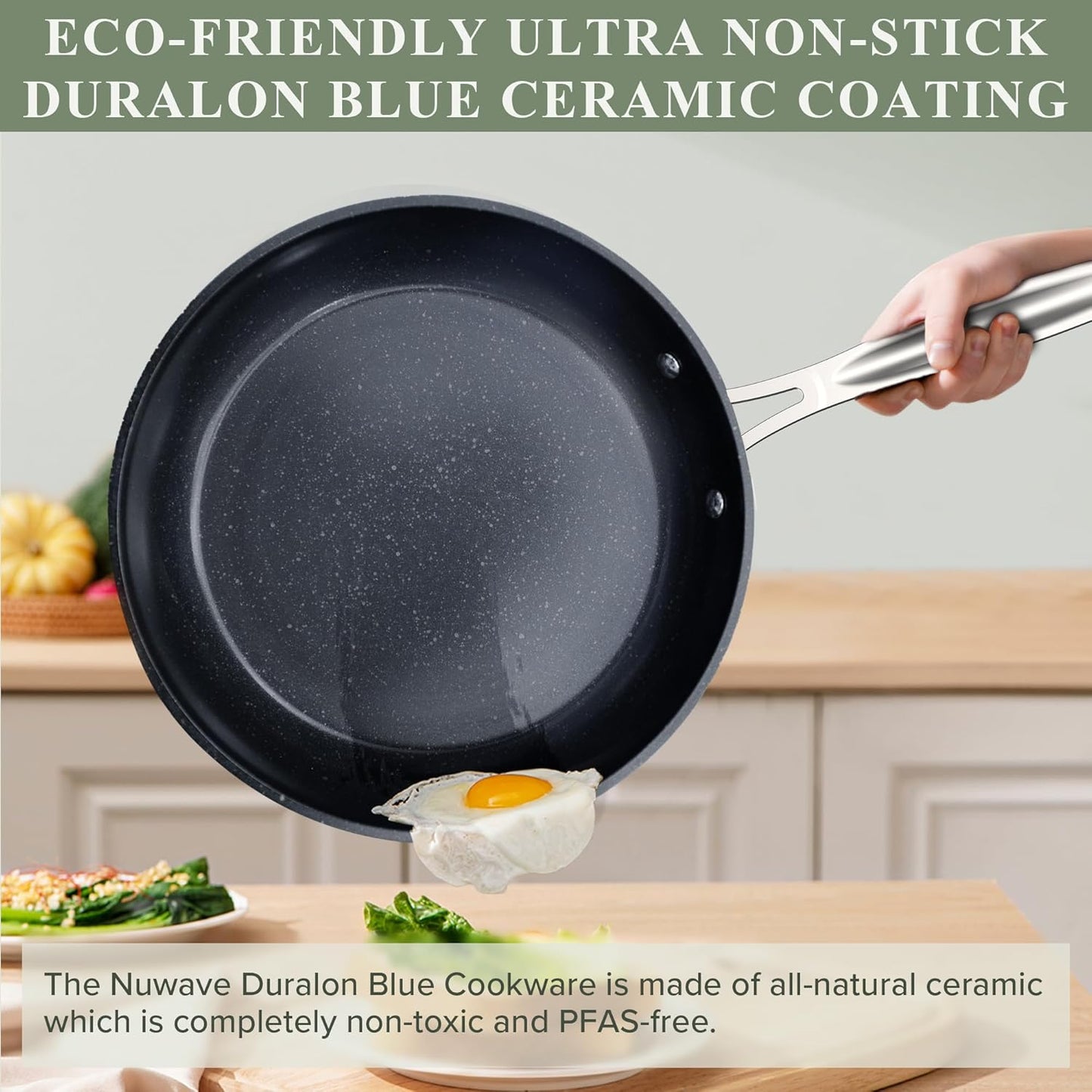 Duralon Blue Ceramic Nonstick Cookware Set Diamond Infused PFAS Free