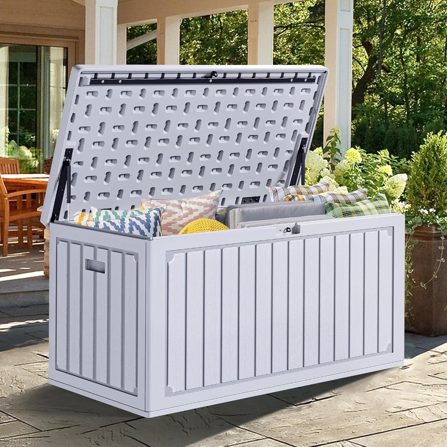 260 Gallon XXL Deck Box Outdoor Resin Lockable Water Resistant Storage Brown