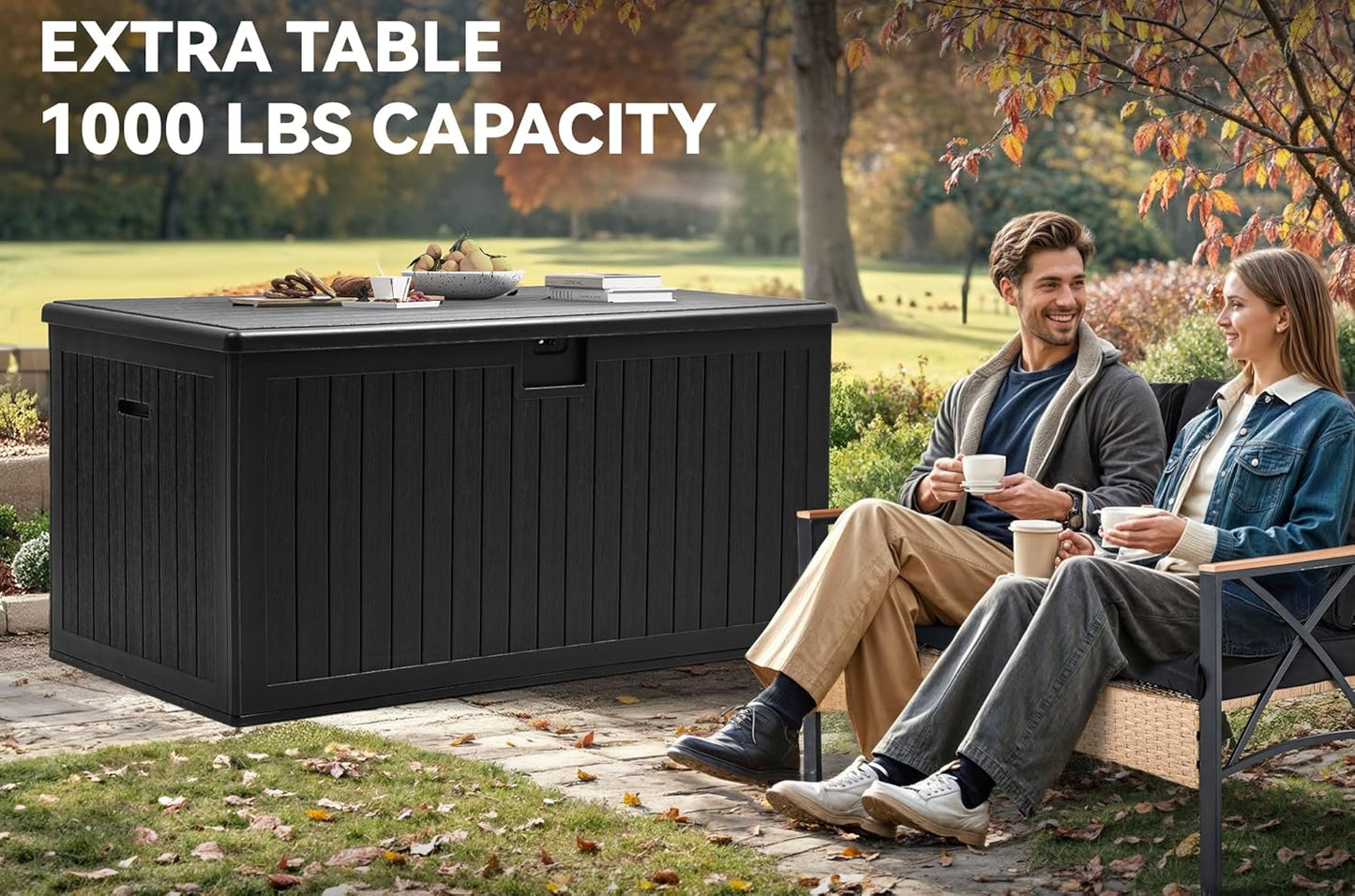 260 Gallon XXL Deck Box Outdoor Resin Lockable Water Resistant Storage Brown