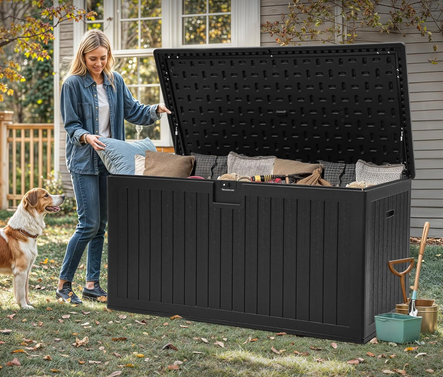 260 Gallon XXL Deck Box Outdoor Resin Lockable Water Resistant Storage Brown