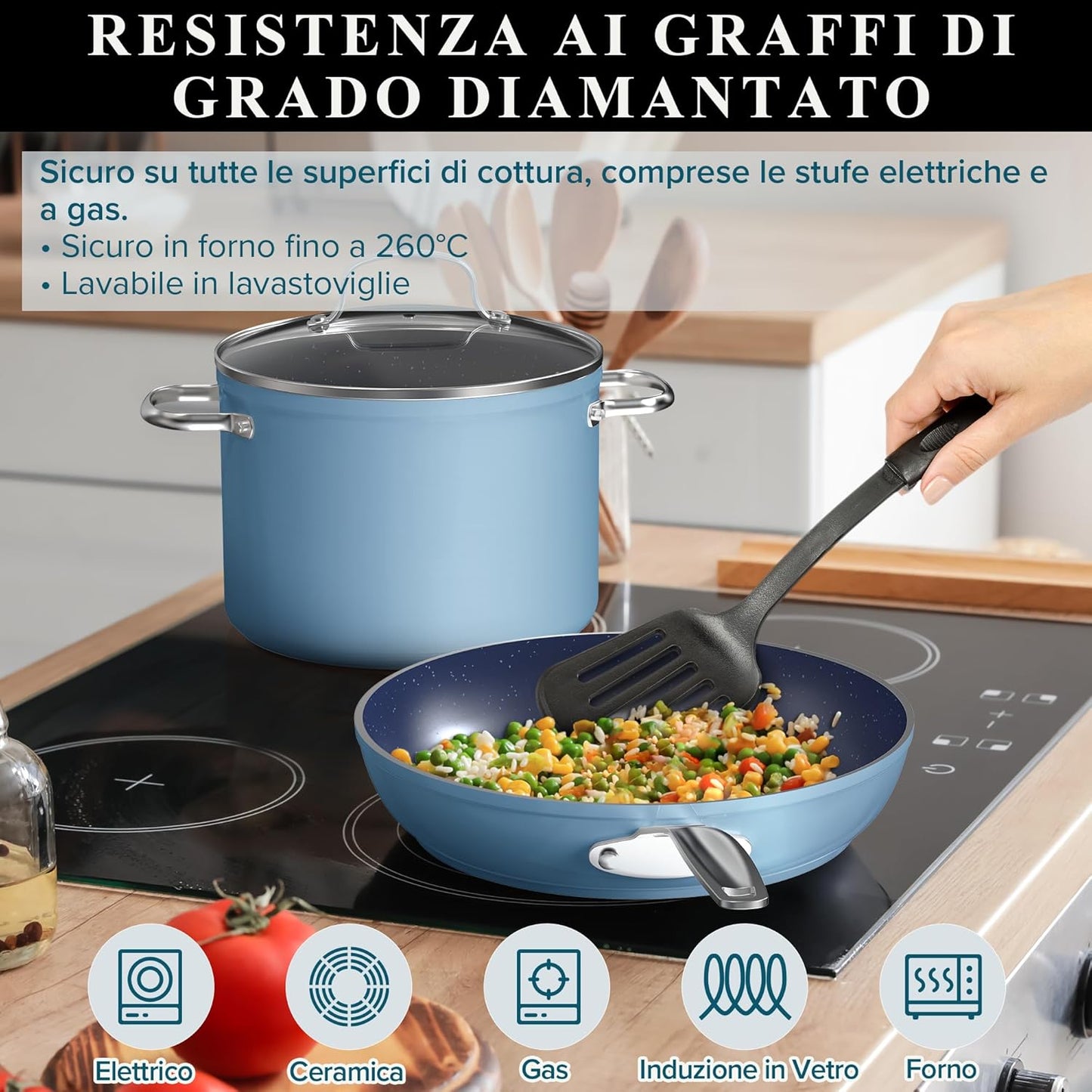 Duralon Blue Ceramic Nonstick Cookware Set Diamond Infused PFAS Free
