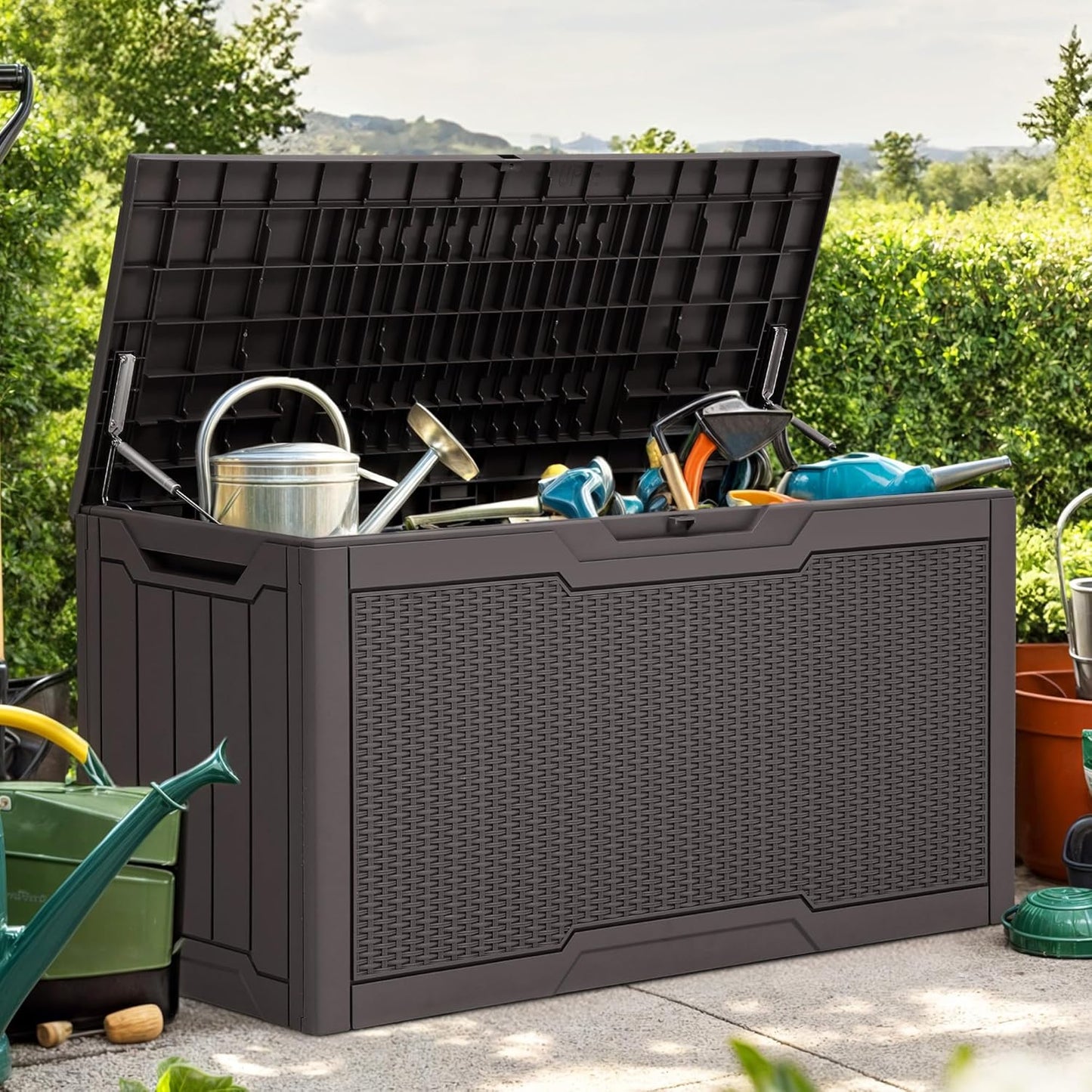 260 Gallon XXL Deck Box Outdoor Resin Lockable Water Resistant Storage Brown