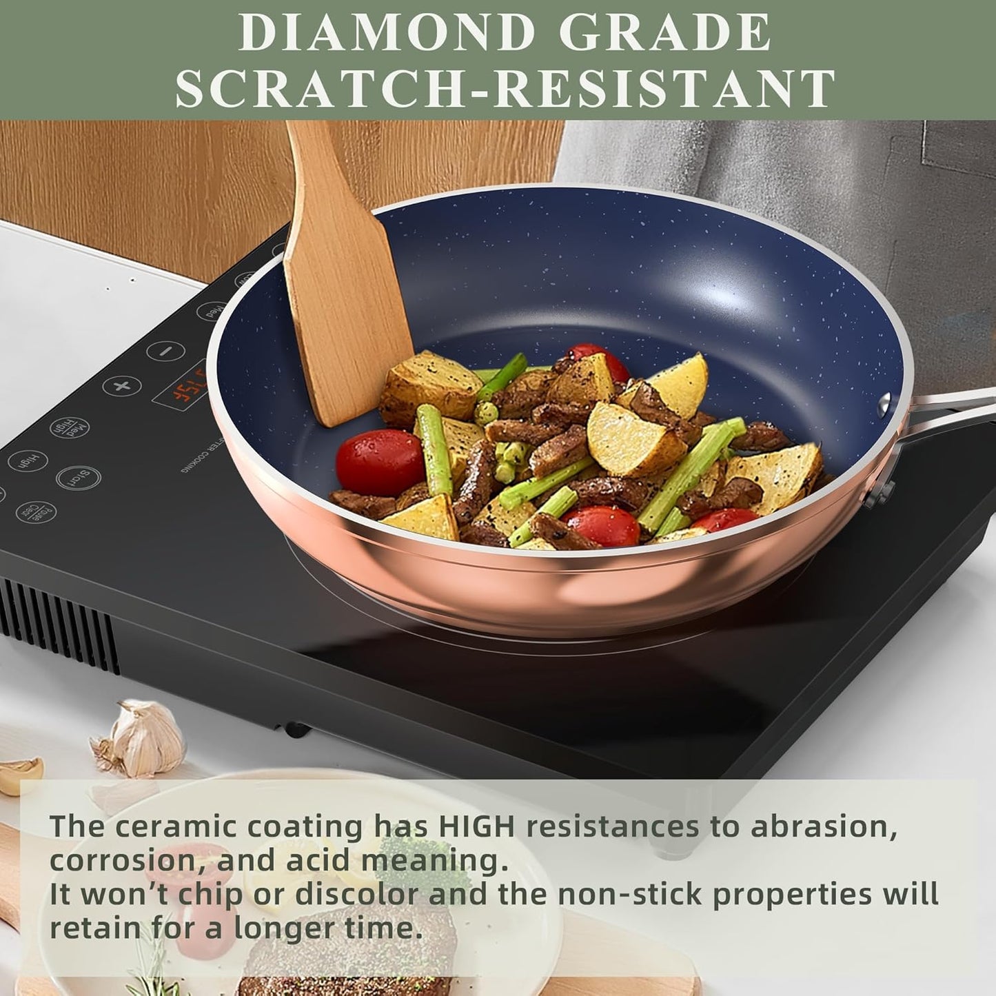 Duralon Blue Ceramic Nonstick Cookware Set Diamond Infused PFAS Free