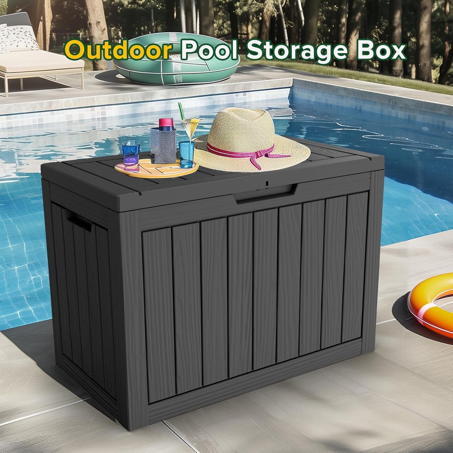 100 Gallon Resin Deck Box Lockable Waterproof Outdoor Storage Black