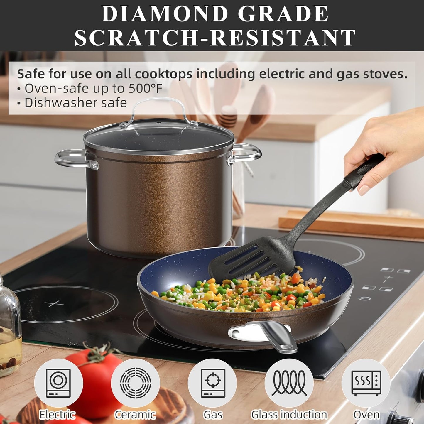 Duralon Blue Ceramic Nonstick Cookware Set Diamond Infused PFAS Free