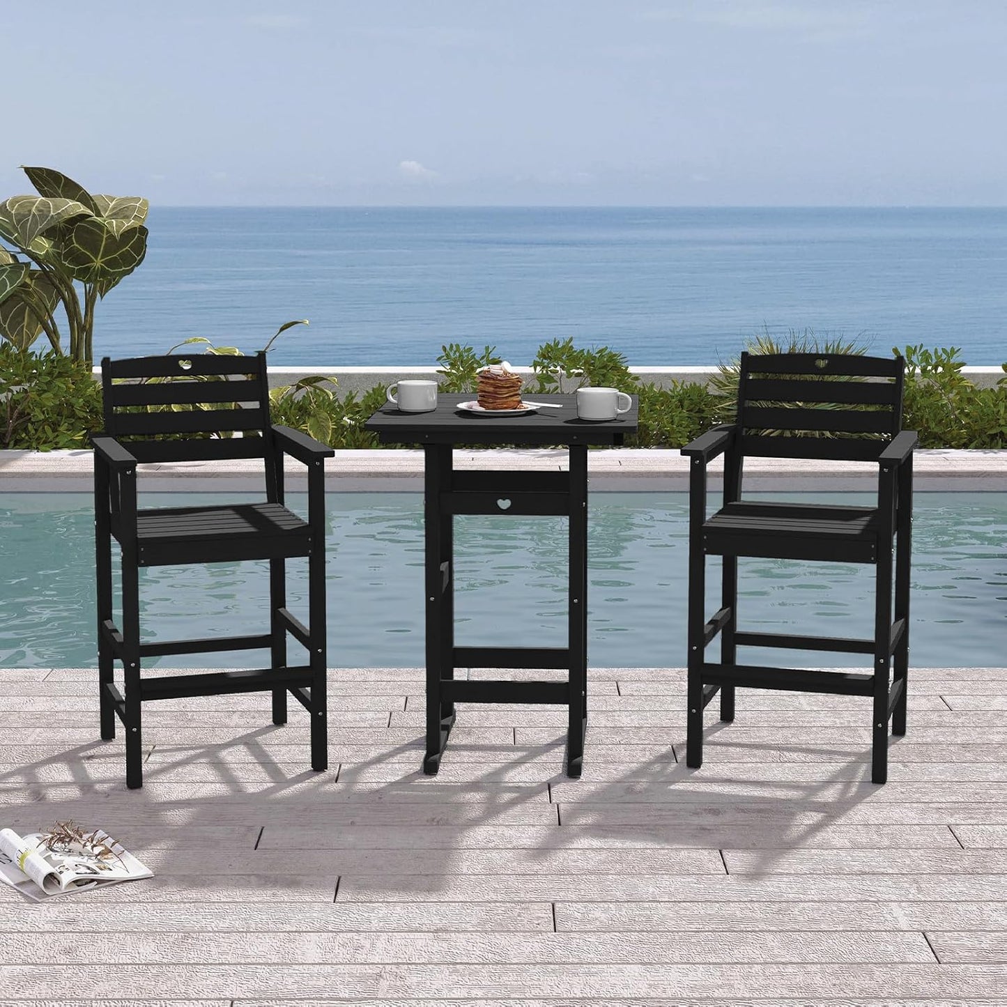 3 Piece Bar Height Patio Table and Chairs Set Weather Resistant HDPE Navy