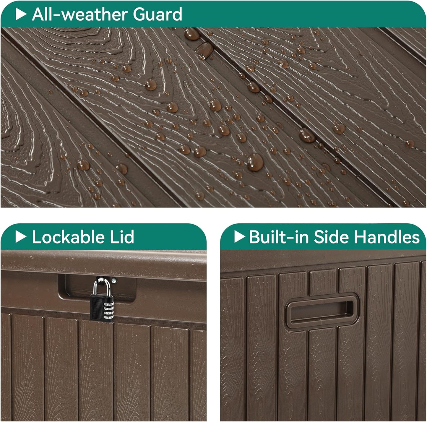 260 Gallon XXL Deck Box Outdoor Resin Lockable Water Resistant Storage Brown