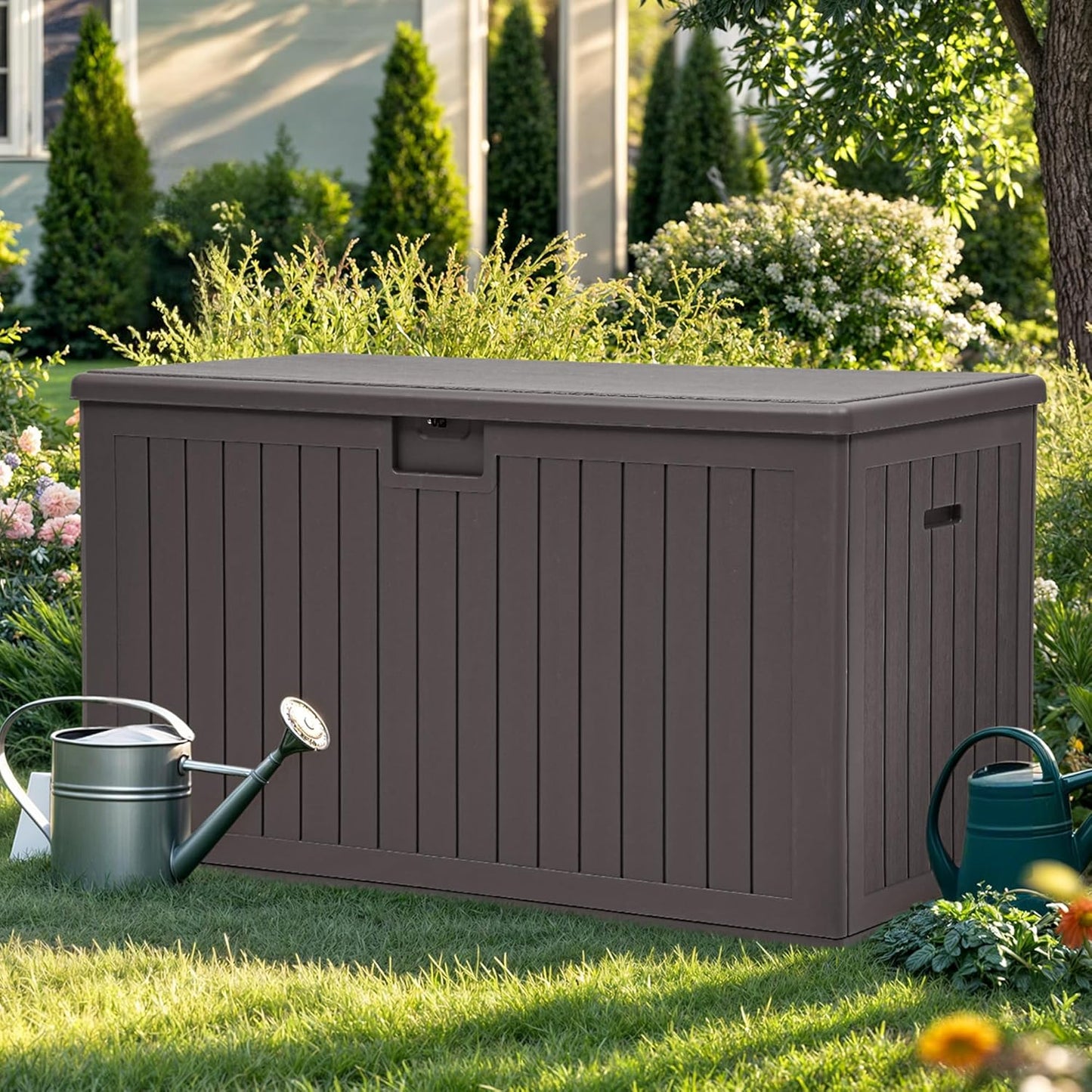 260 Gallon XXL Deck Box Outdoor Resin Lockable Water Resistant Storage Brown