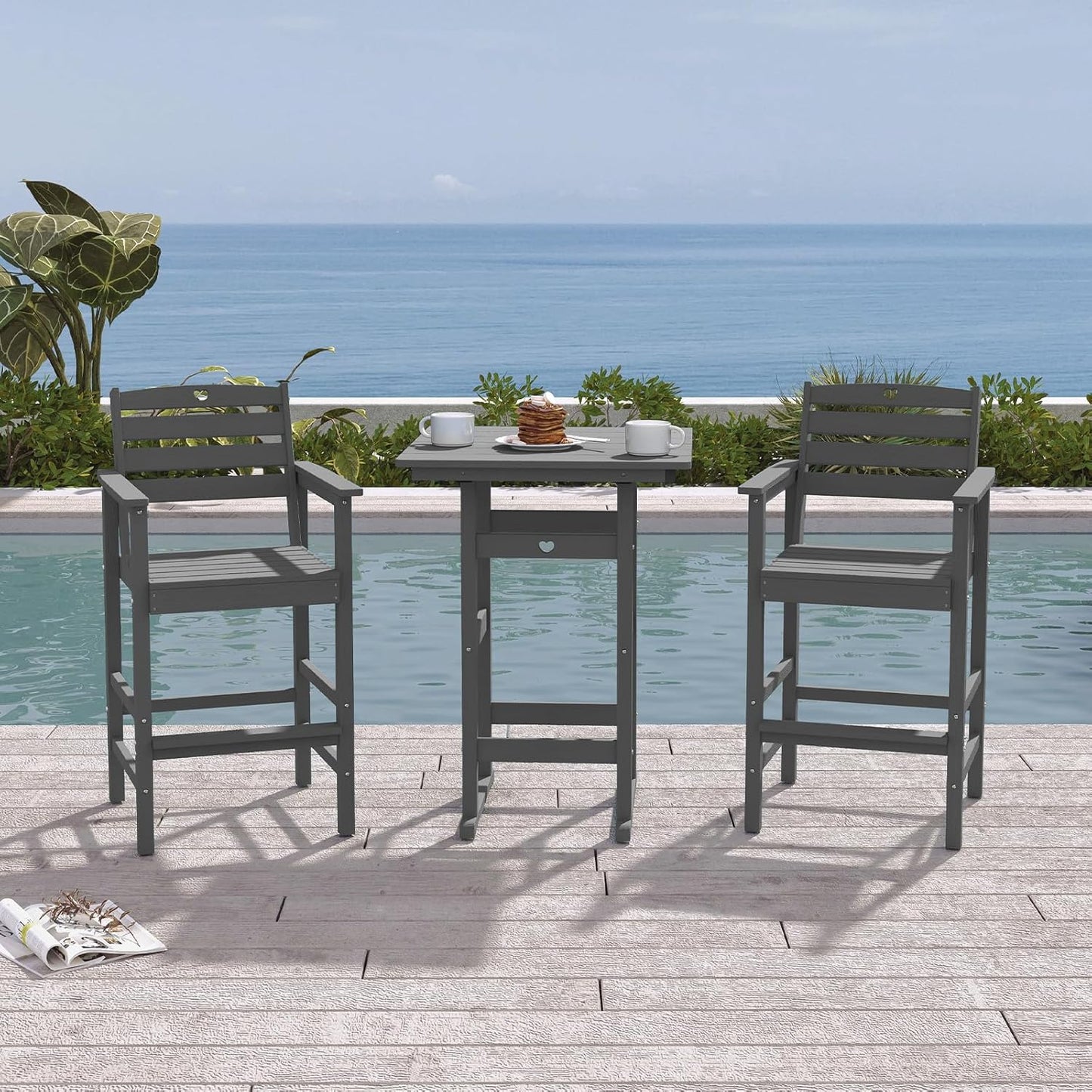 3 Piece Bar Height Patio Table and Chairs Set Weather Resistant HDPE Navy