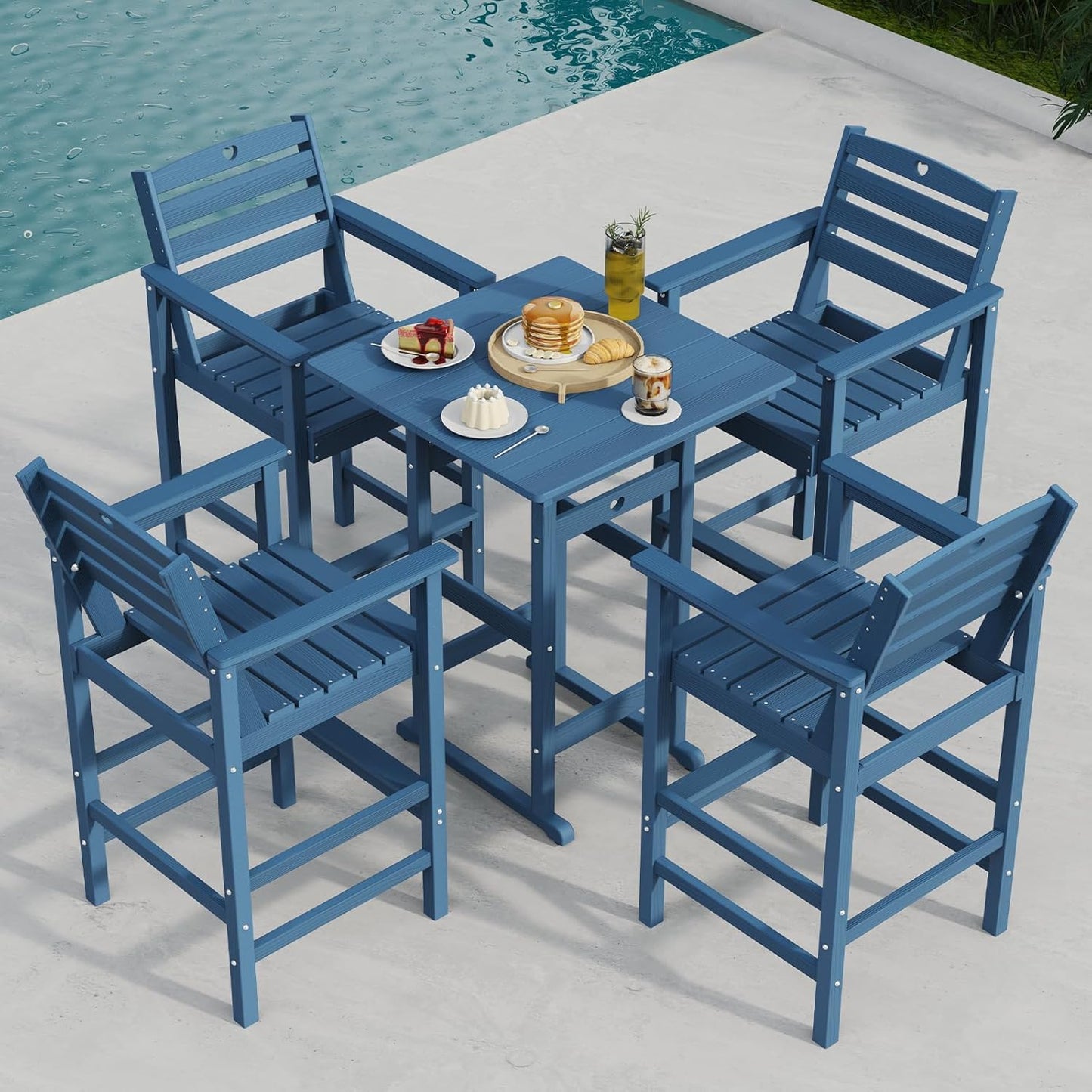 3 Piece Bar Height Patio Table and Chairs Set Weather Resistant HDPE Navy