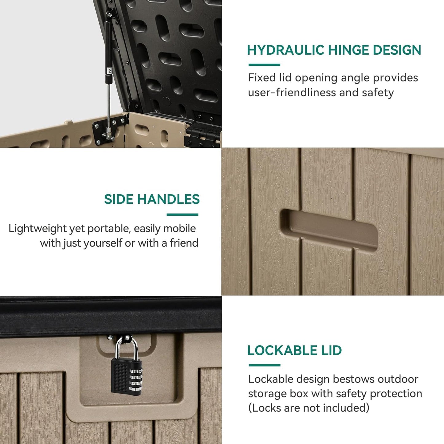 260 Gallon XXL Deck Box Outdoor Resin Lockable Water Resistant Storage Brown