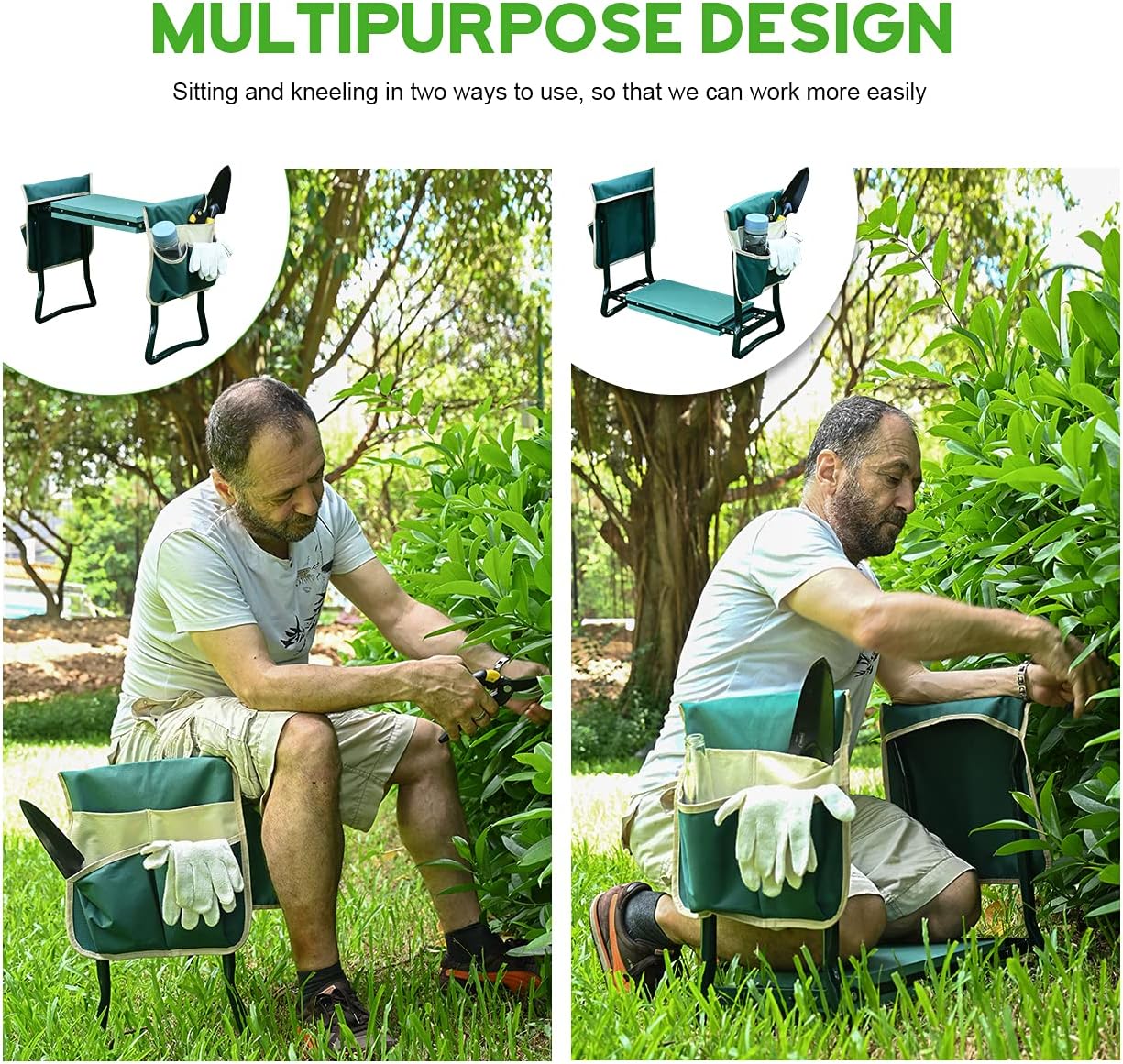 Upgraded Foldable Garden Kneeler and Seat with Soft Pad and Tool Pouches
