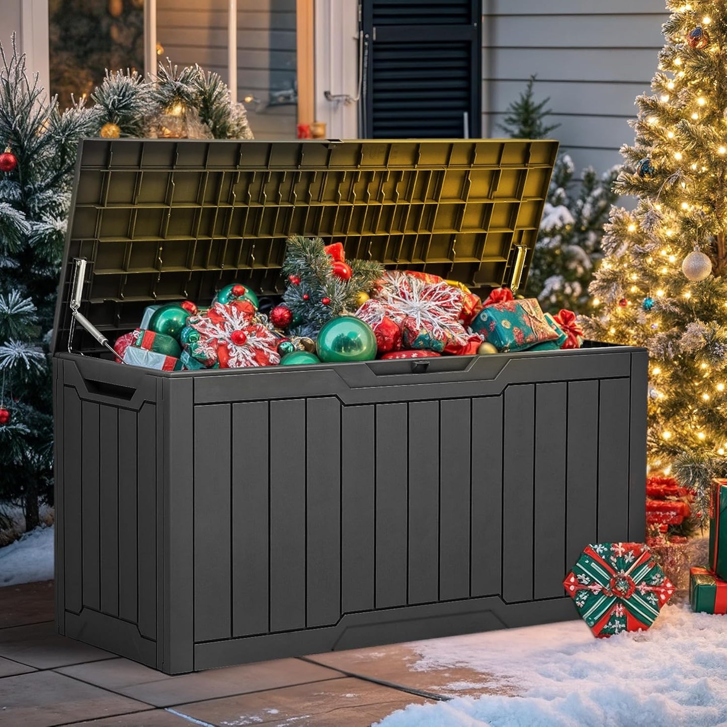 260 Gallon XXL Deck Box Outdoor Resin Lockable Water Resistant Storage Brown