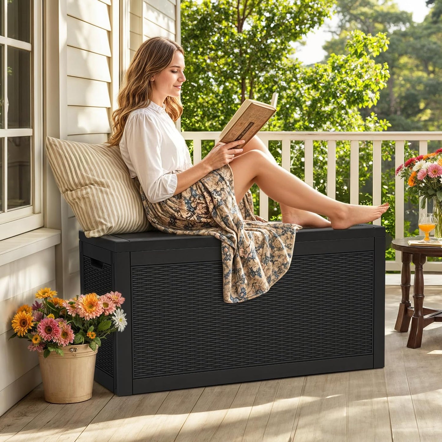 260 Gallon XXL Deck Box Outdoor Resin Lockable Water Resistant Storage Brown