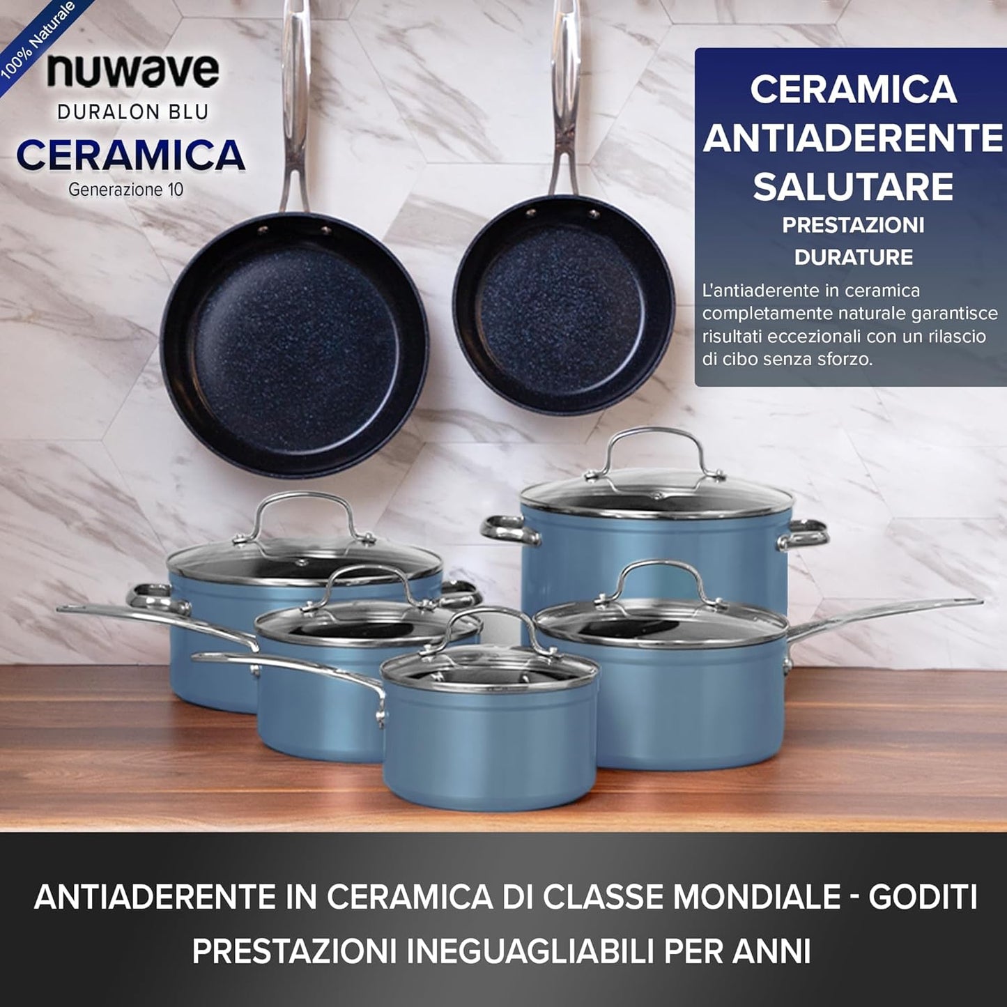 Duralon Blue Ceramic Nonstick Cookware Set Diamond Infused PFAS Free