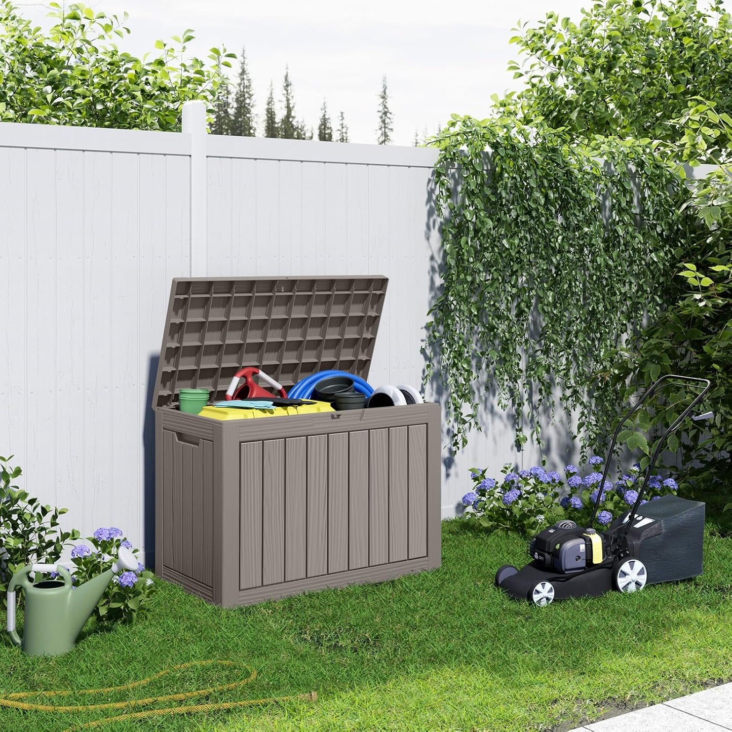 100 Gallon Resin Deck Box Lockable Waterproof Outdoor Storage Black