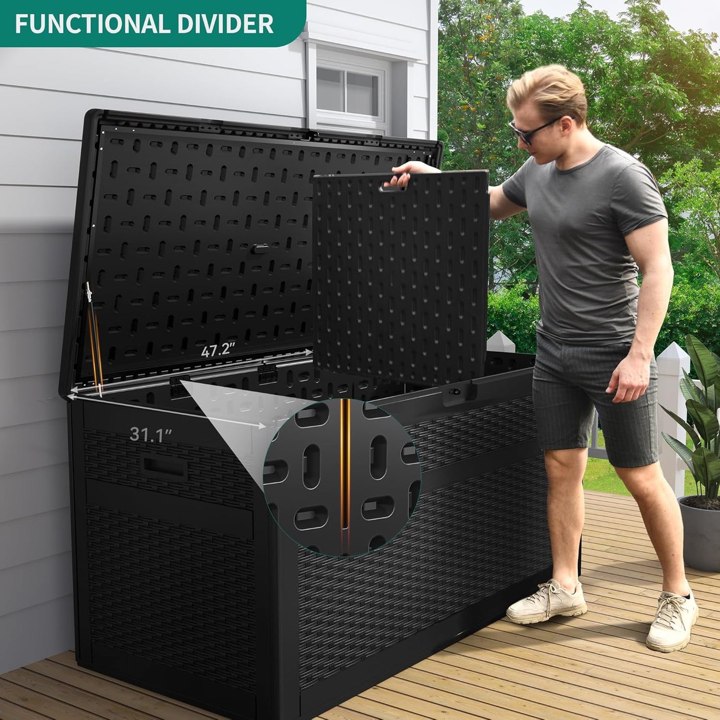 100 Gallon Resin Deck Box Weather Resistant Lockable Outdoor Storage Taupe