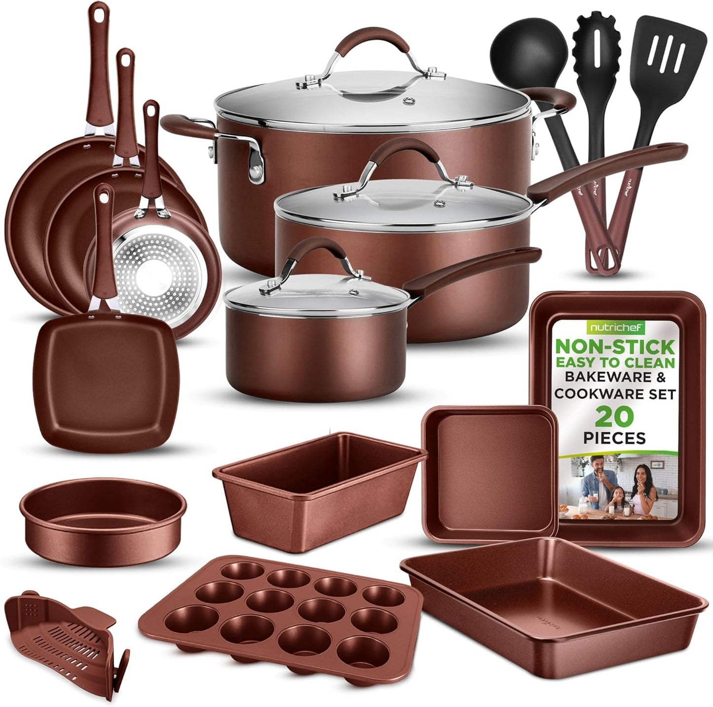 20 Piece Nonstick Cookware and Bakeware Set Pots and Pans with Cool Touch Handles