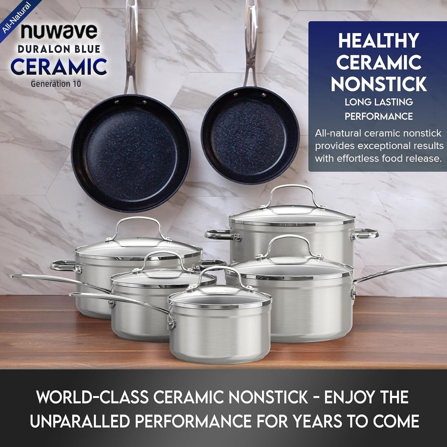 Duralon Blue Ceramic Nonstick Cookware Set Diamond Infused PFAS Free