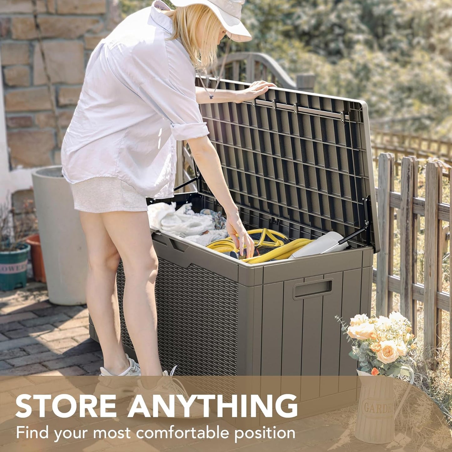 100 Gallon Large Resin Deck Box Waterproof Lockable Outdoor Storage Black