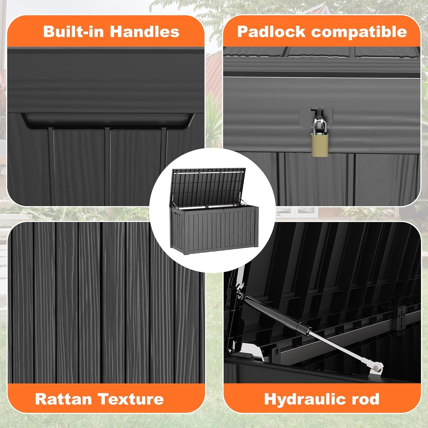 100 Gallon Resin Deck Box Lockable Waterproof Outdoor Storage Black