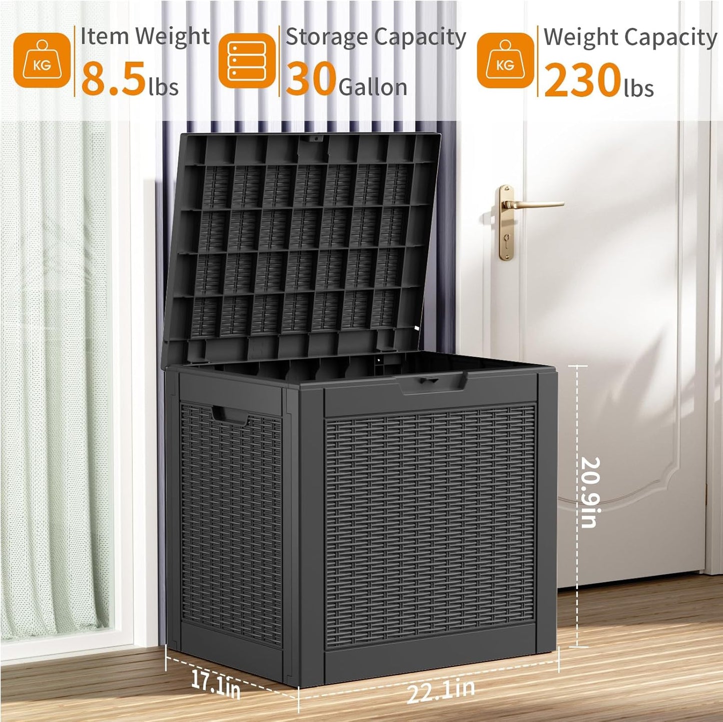 100 Gallon Resin Deck Box Lockable Waterproof Outdoor Storage Black