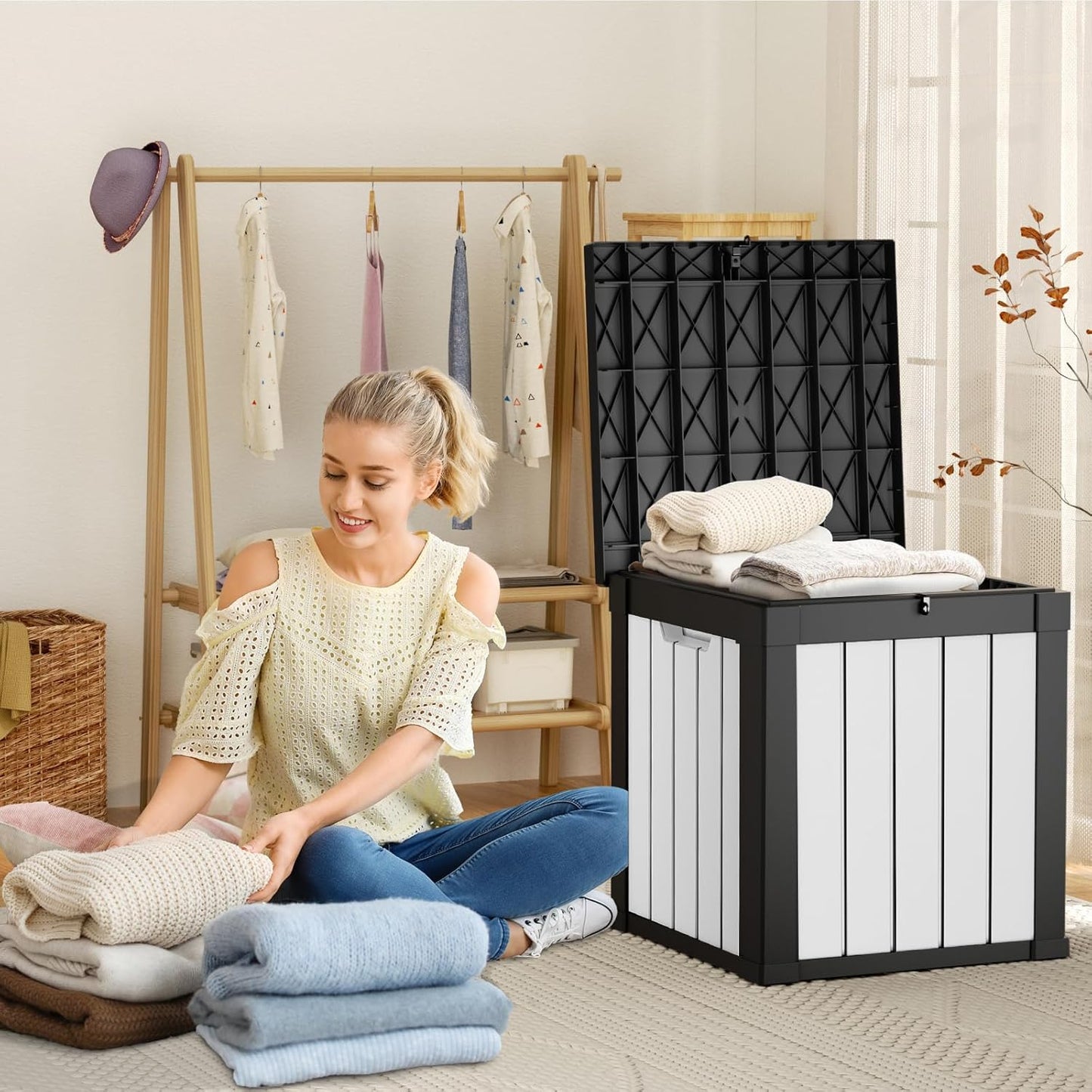 100 Gallon Resin Deck Box Lockable Waterproof Outdoor Storage Black