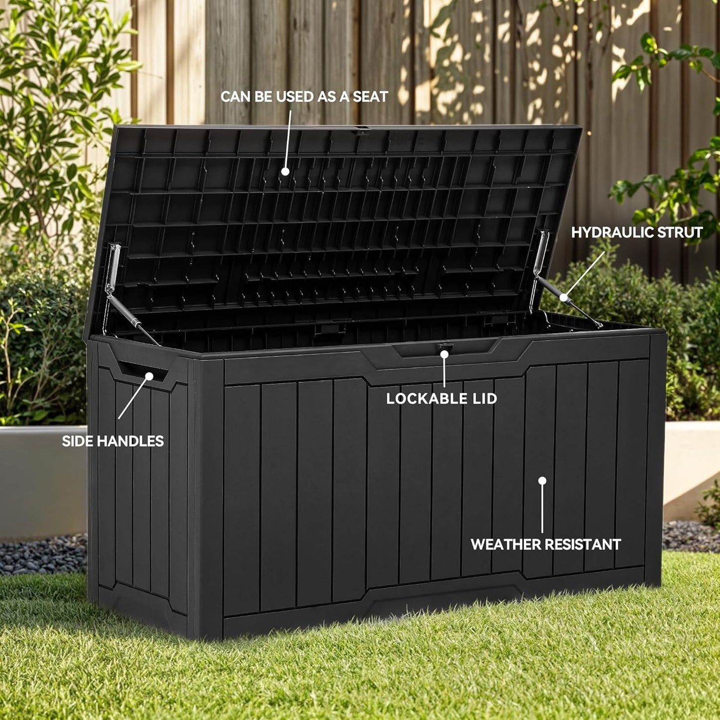 100 Gallon Resin Deck Box Weather Resistant Lockable Outdoor Storage Taupe