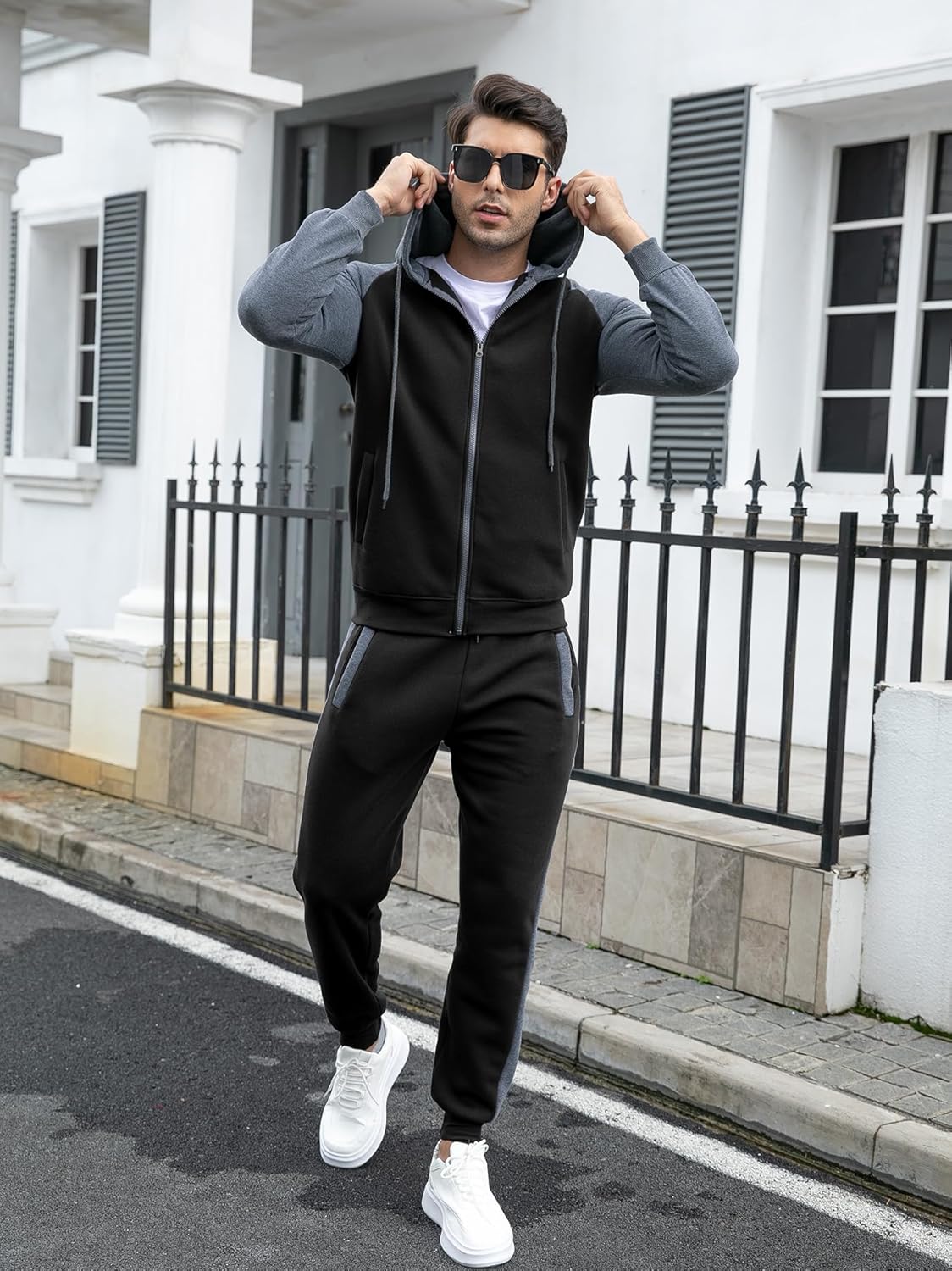 Zip Up Hoodie Sweatsuits Athletic Jogging Suit Set Casual Outfit with Pockets