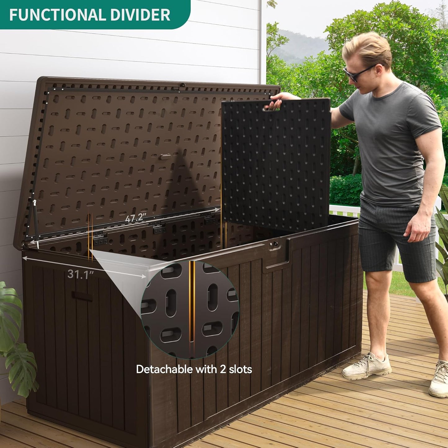 260 Gallon XXL Deck Box Outdoor Resin Lockable Water Resistant Storage Brown