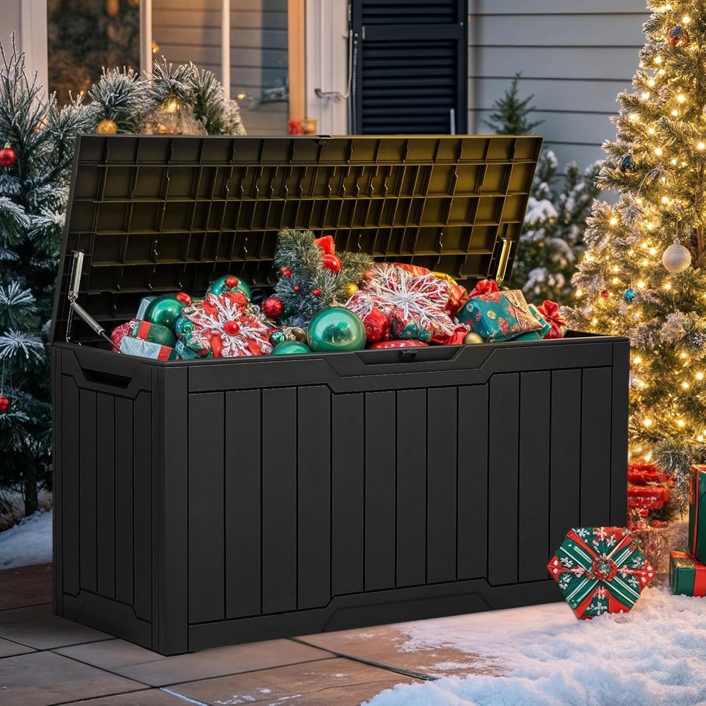 260 Gallon XXL Deck Box Outdoor Resin Lockable Water Resistant Storage Brown