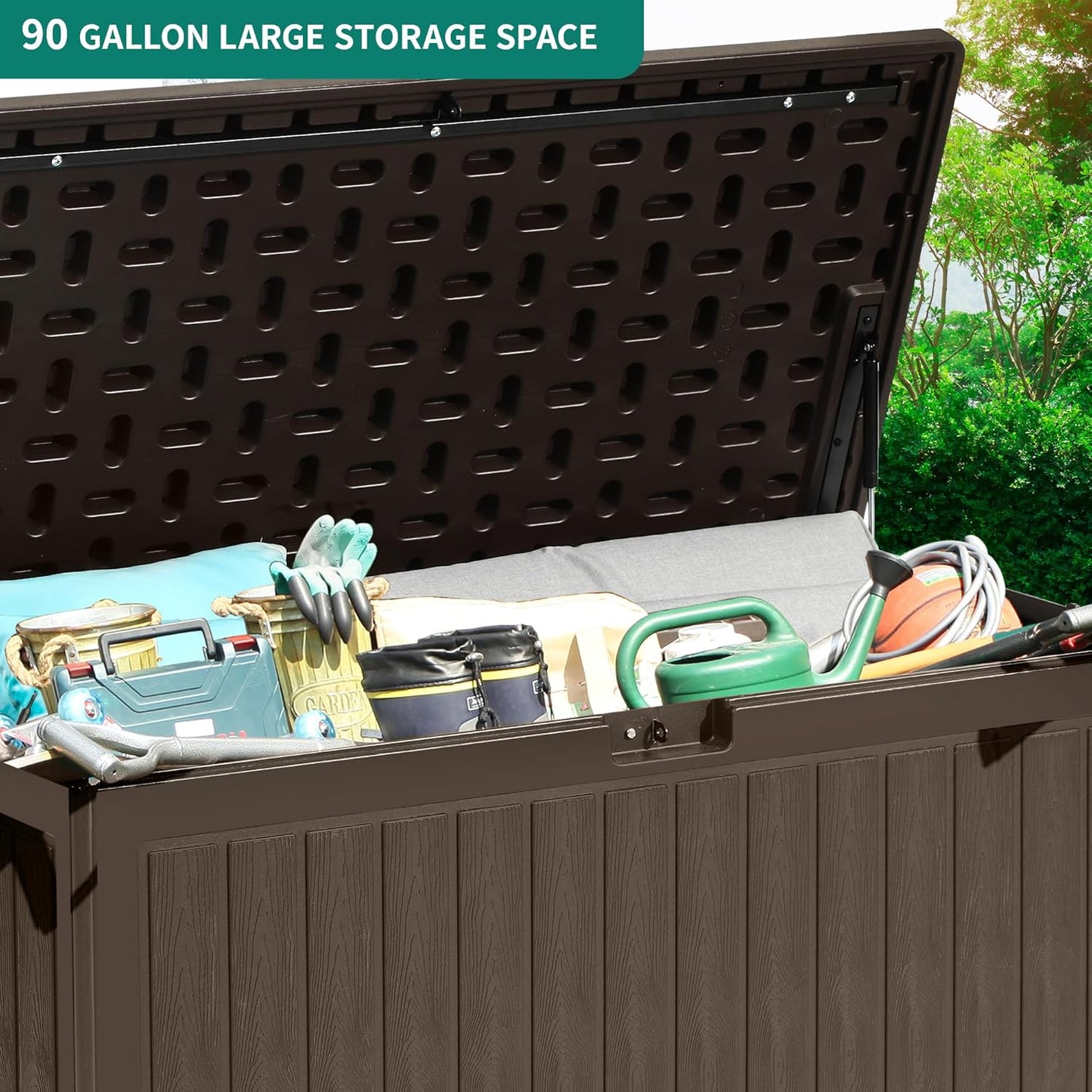 100 Gallon Resin Deck Box Weather Resistant Lockable Outdoor Storage Taupe