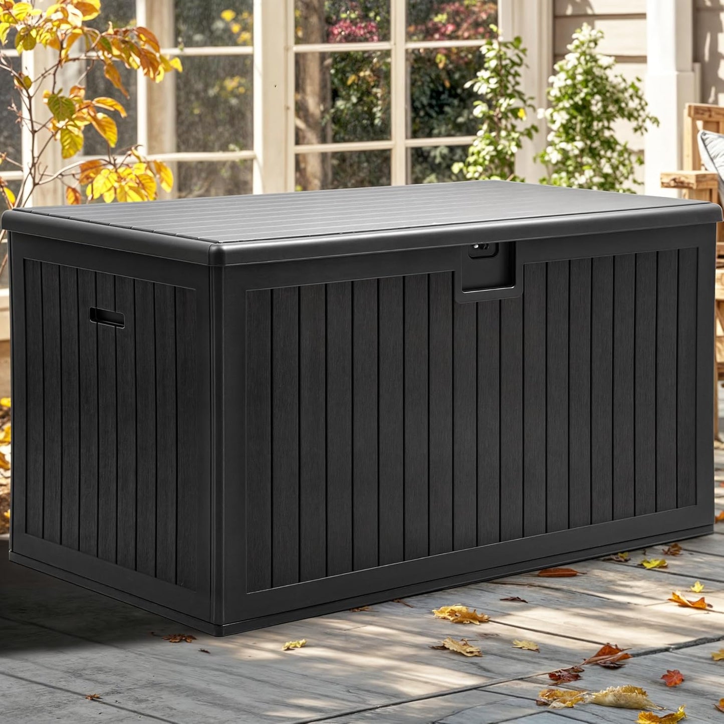 260 Gallon XXL Deck Box Outdoor Resin Lockable Water Resistant Storage Brown