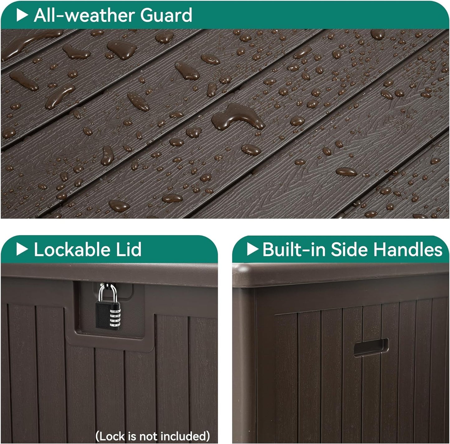 260 Gallon XXL Deck Box Outdoor Resin Lockable Water Resistant Storage Brown